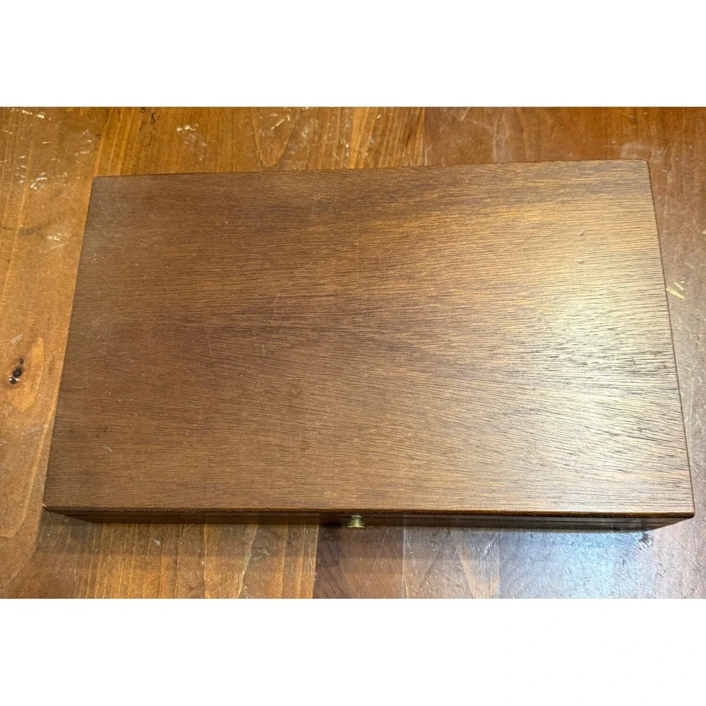 Vintage Wood Jewelry Box Made in Japan Blue Velvet Lining Ring Roll Organizer